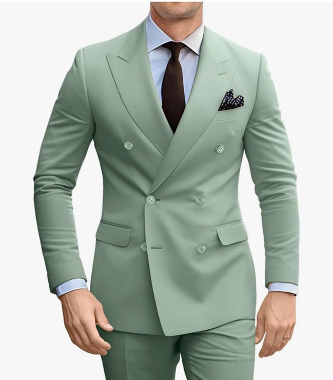 Double Breasted Suit Men Slim Fit 2 Pieces Suit Blazer Pants Formal 2 Button Tuxedo Jacket for Wedding Business Prom