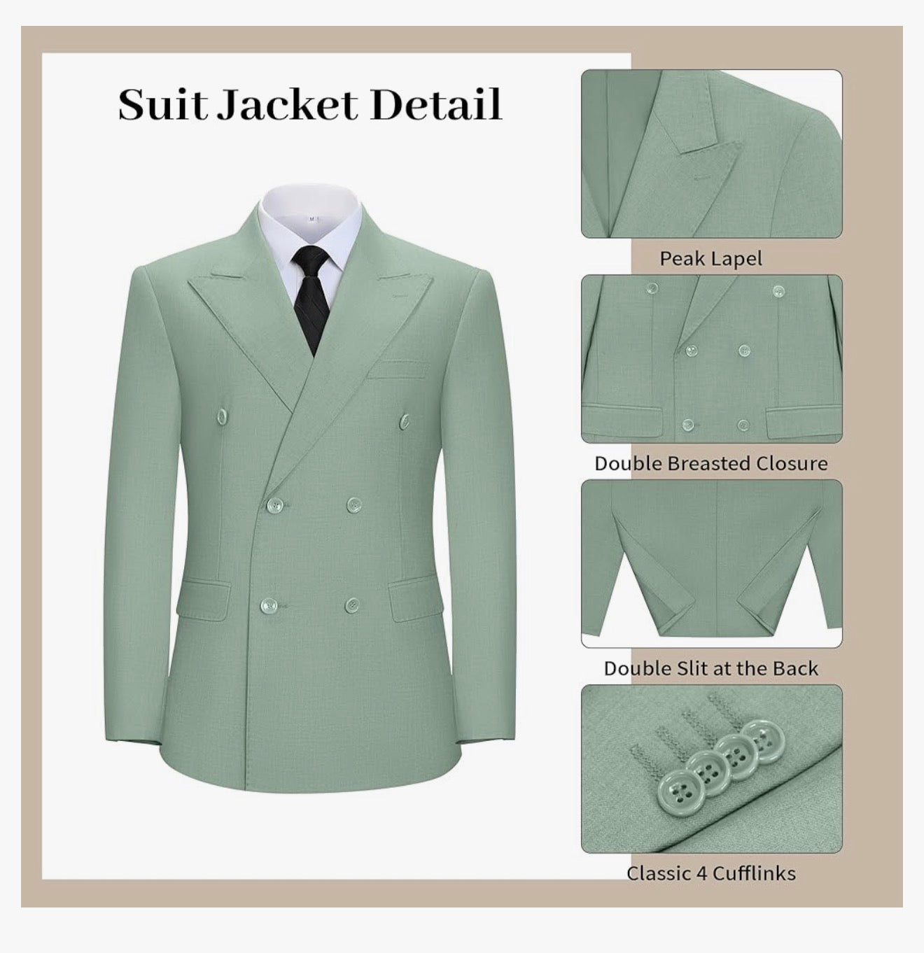 Double Breasted Suit Men Slim Fit 2 Pieces Suit Blazer Pants Formal 2 Button Tuxedo Jacket for Wedding Business Prom